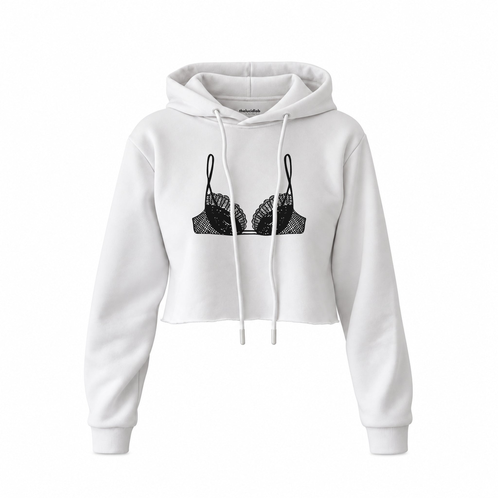 Noir Seduce Crop Hoodie — Beyaz — Ön baskı