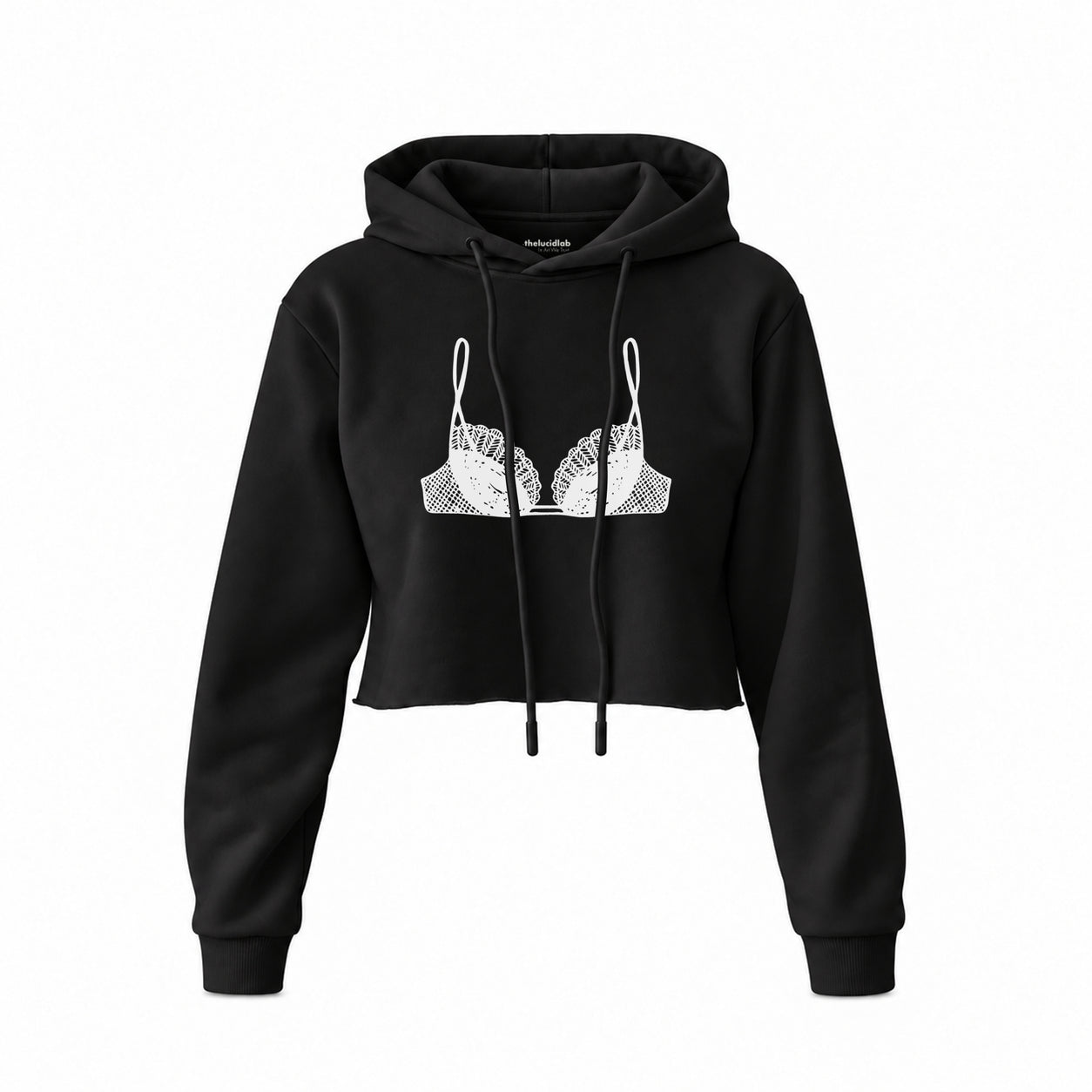 Noir Seduce Crop Hoodie — Siyah — Ön baskı