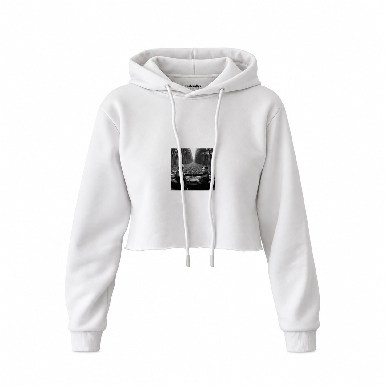 No Requests Crop Hoodie — Beyaz — Ön baskı