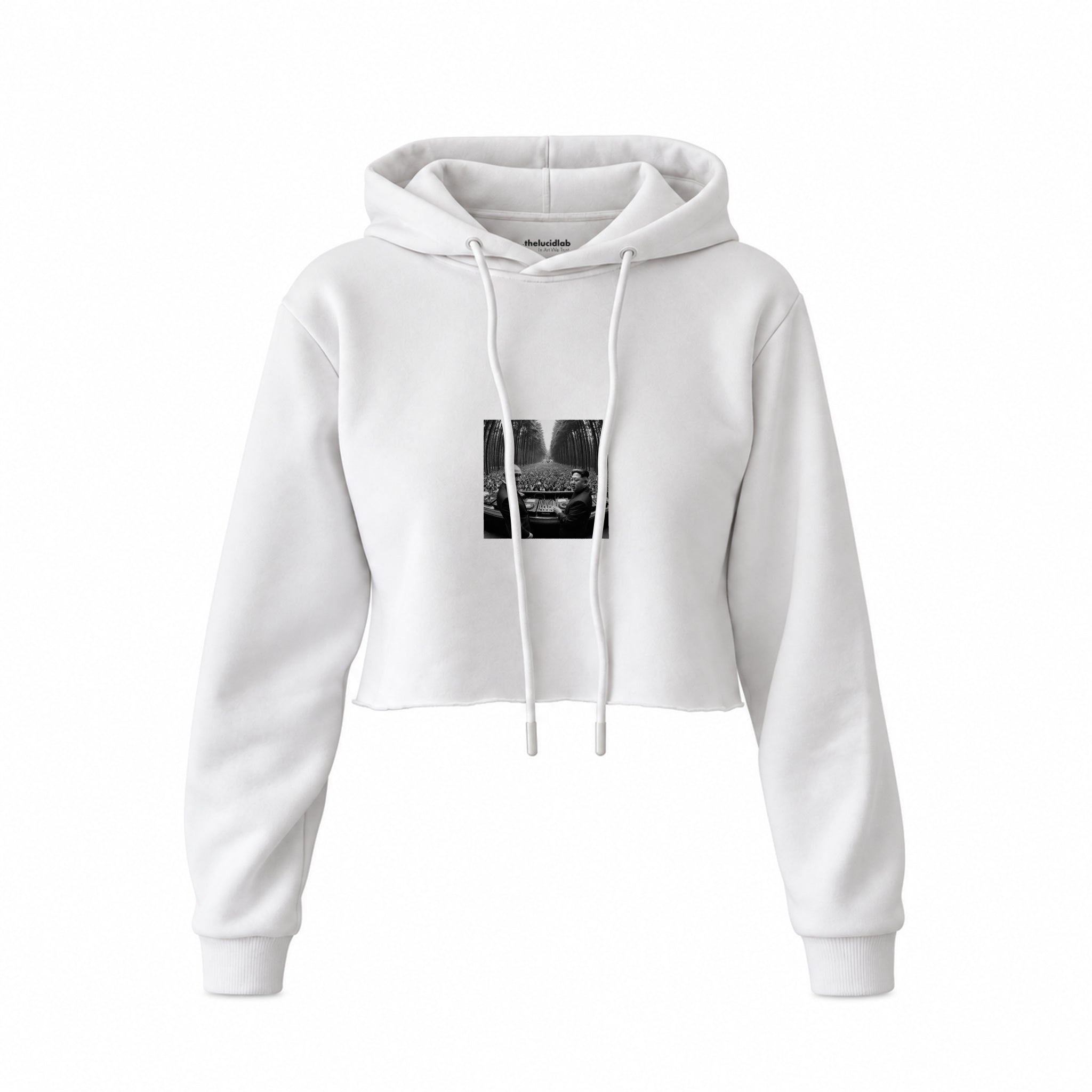 No Requests Crop Hoodie — Beyaz — Ön baskı