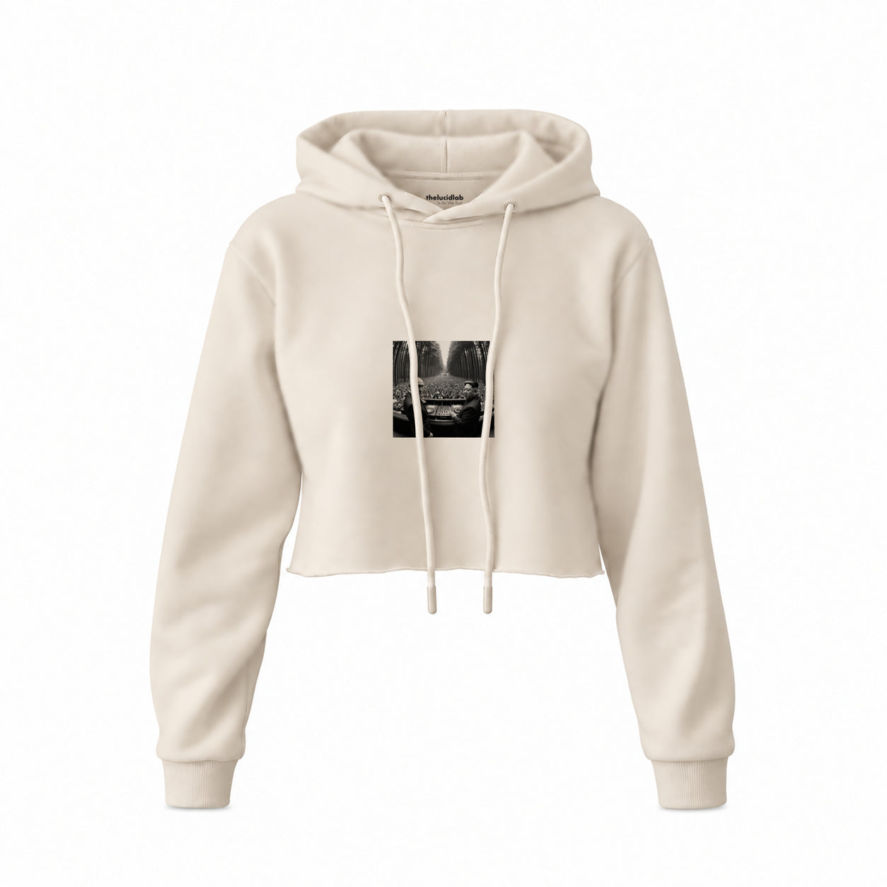 No Requests Crop Hoodie — Krem — Ön baskı