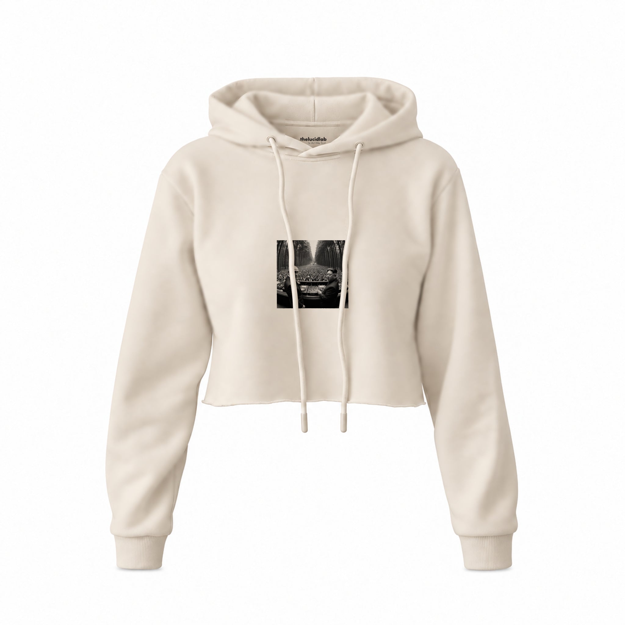 No Requests Crop Hoodie — Krem — Ön baskı
