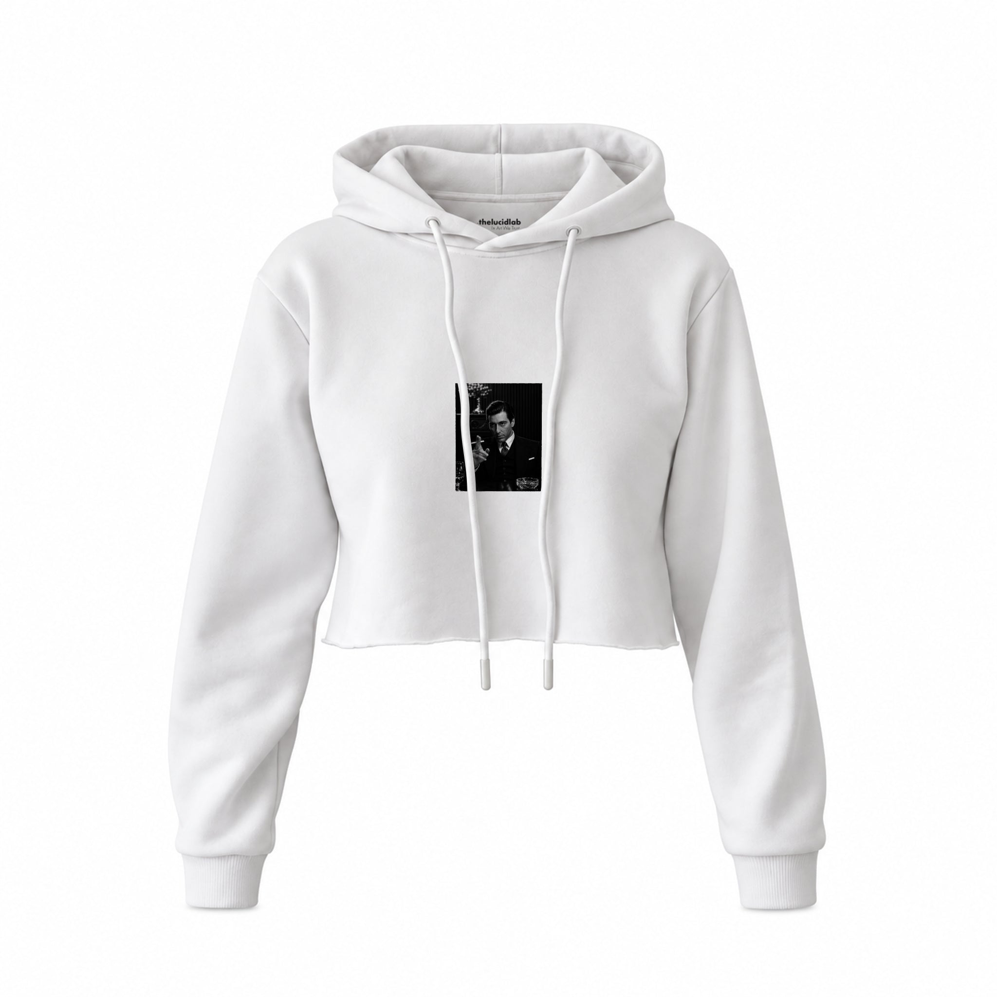 Michael Corleone Crop Hoodie — Beyaz — Ön baskı