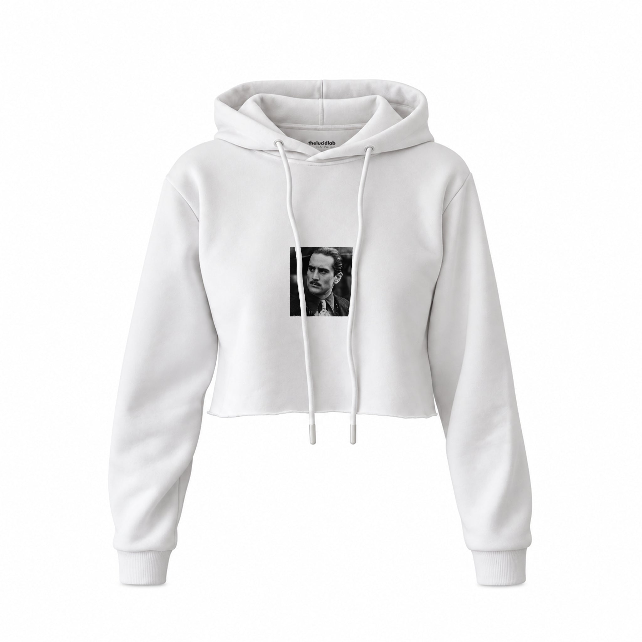 Vito Corleone Crop Hoodie — Beyaz — Ön baskı
