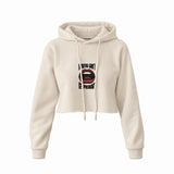 Mouths Can't Get Pregnant Crop Hoodie — Krem — Ön baskı