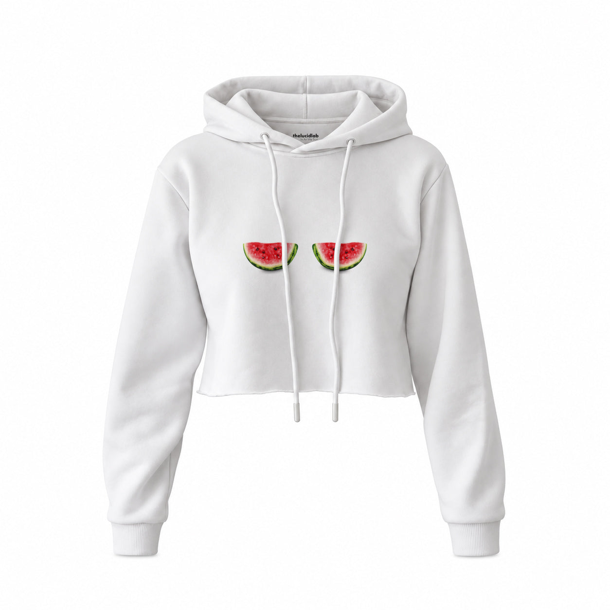 Summer Twins Crop Hoodie — Beyaz — Ön baskı