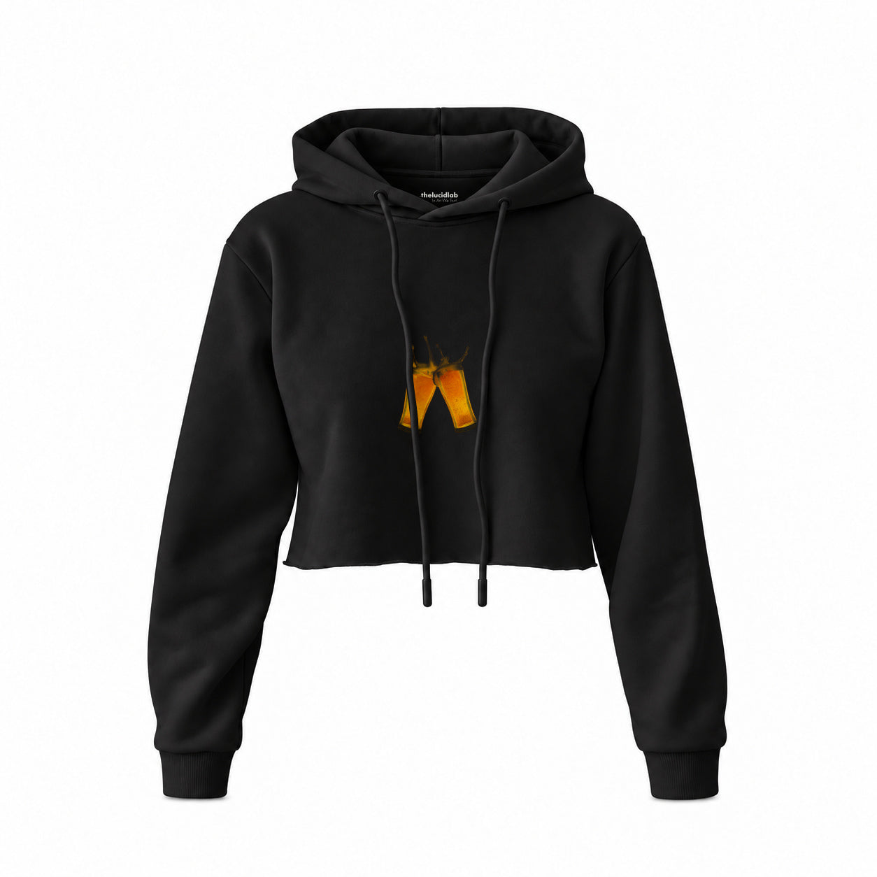 Lets Get Beers Tonight Crop Hoodie — Siyah — Ön baskı