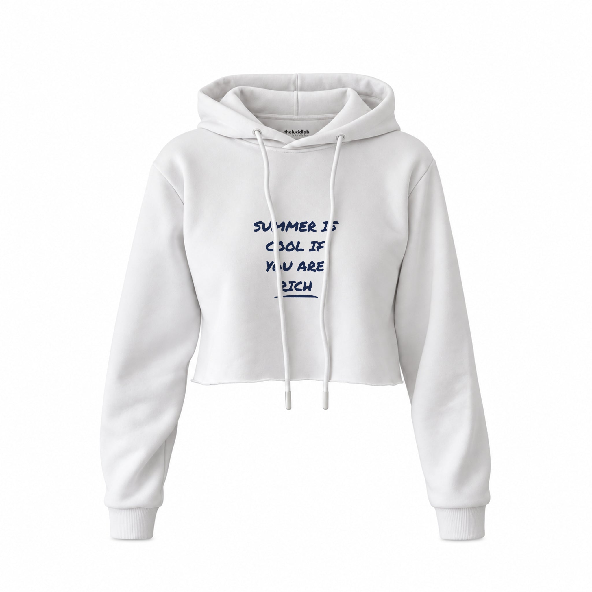Summer Is Cool If You're Rich Crop Hoodie — Beyaz — Ön baskı
