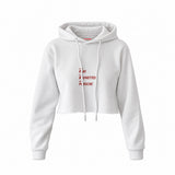 Drink Date Drive Crop Hoodie — Beyaz — Ön baskı