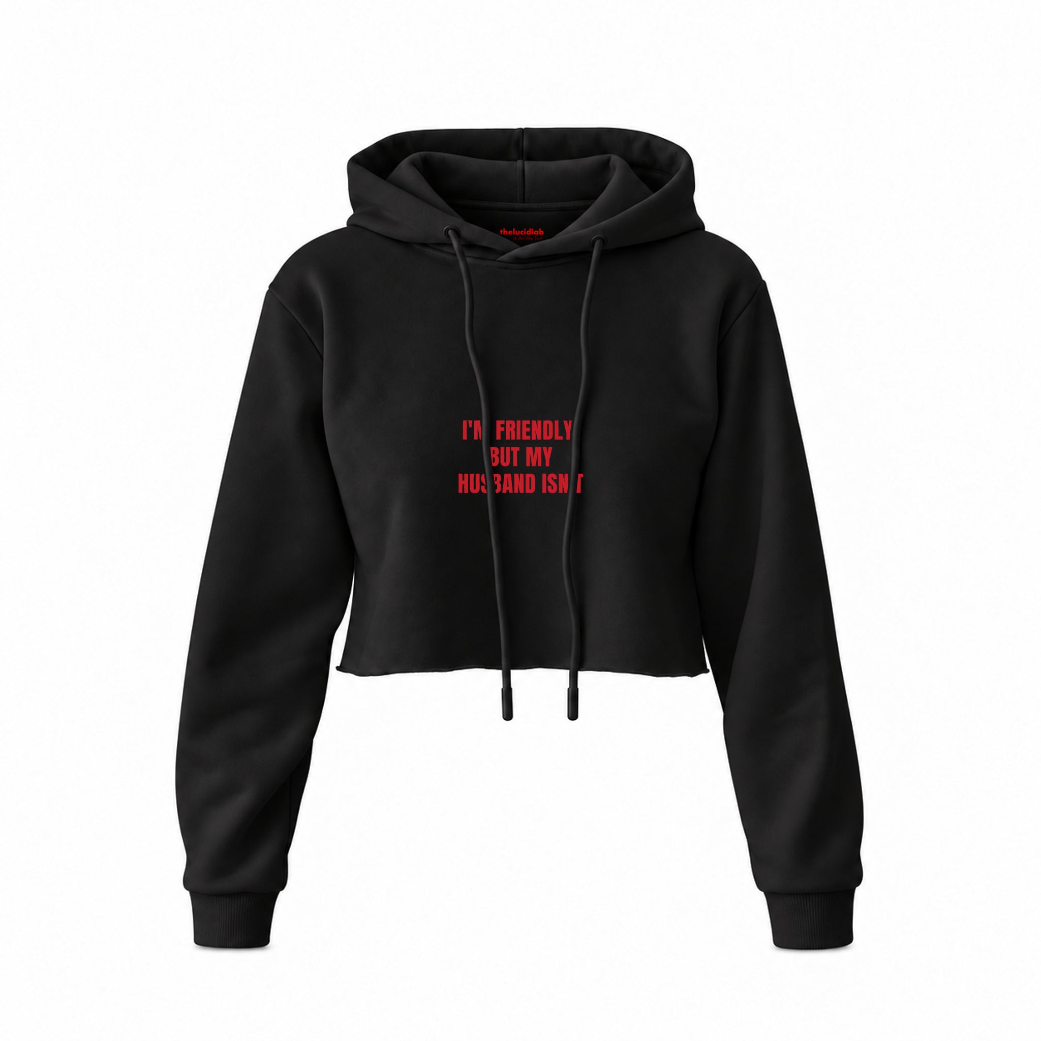 But My Husband Crop Hoodie — Siyah — Ön baskı