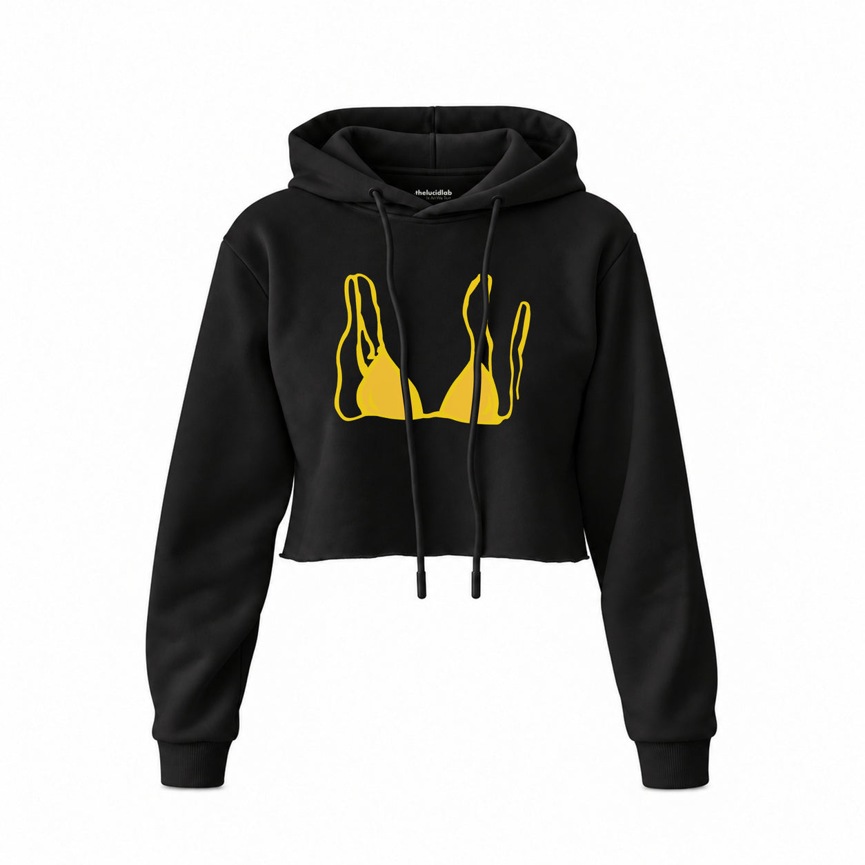 Yellow Bikini Crop Hoodie — Siyah — Ön baskı