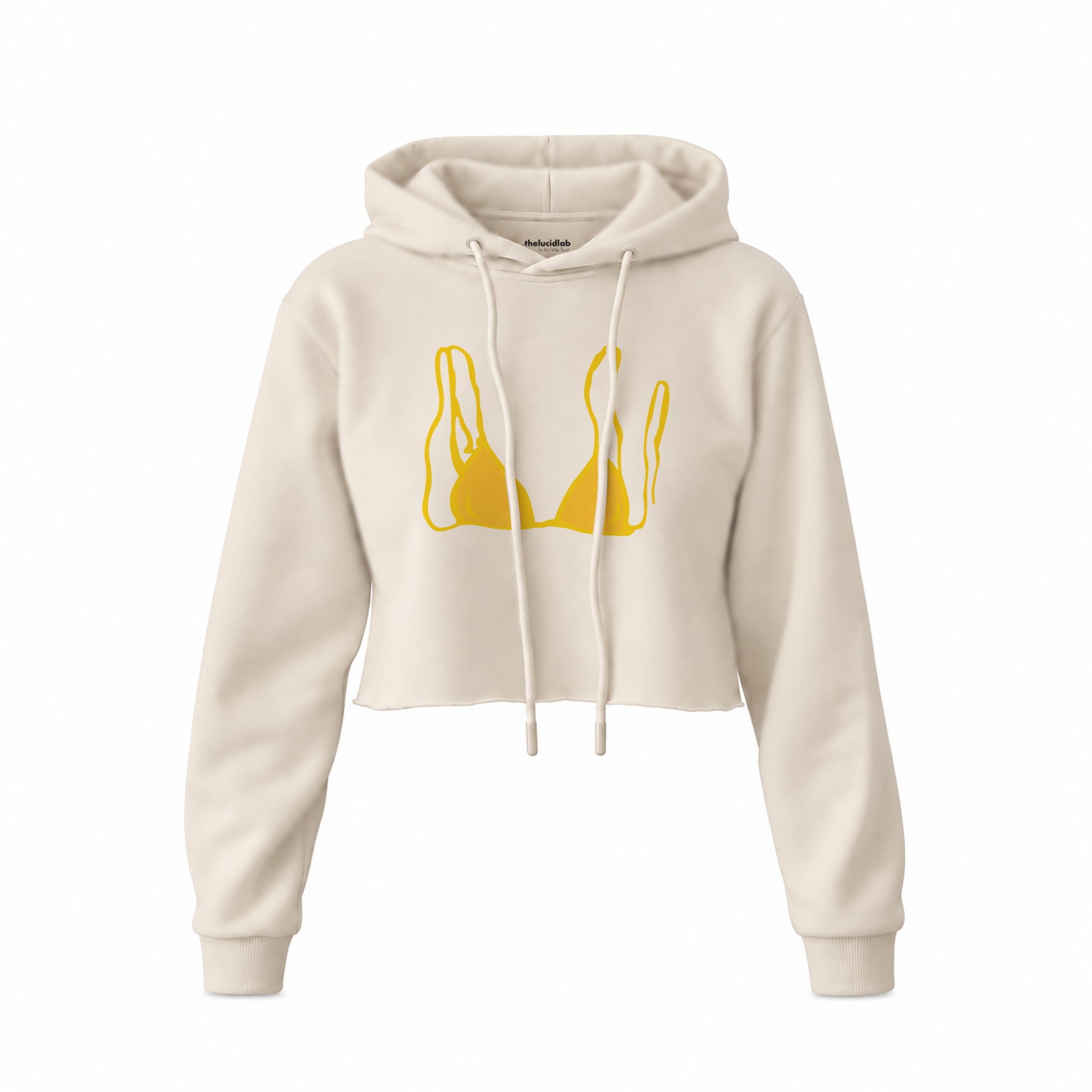 Yellow Bikini Crop Hoodie — Krem — Ön baskı