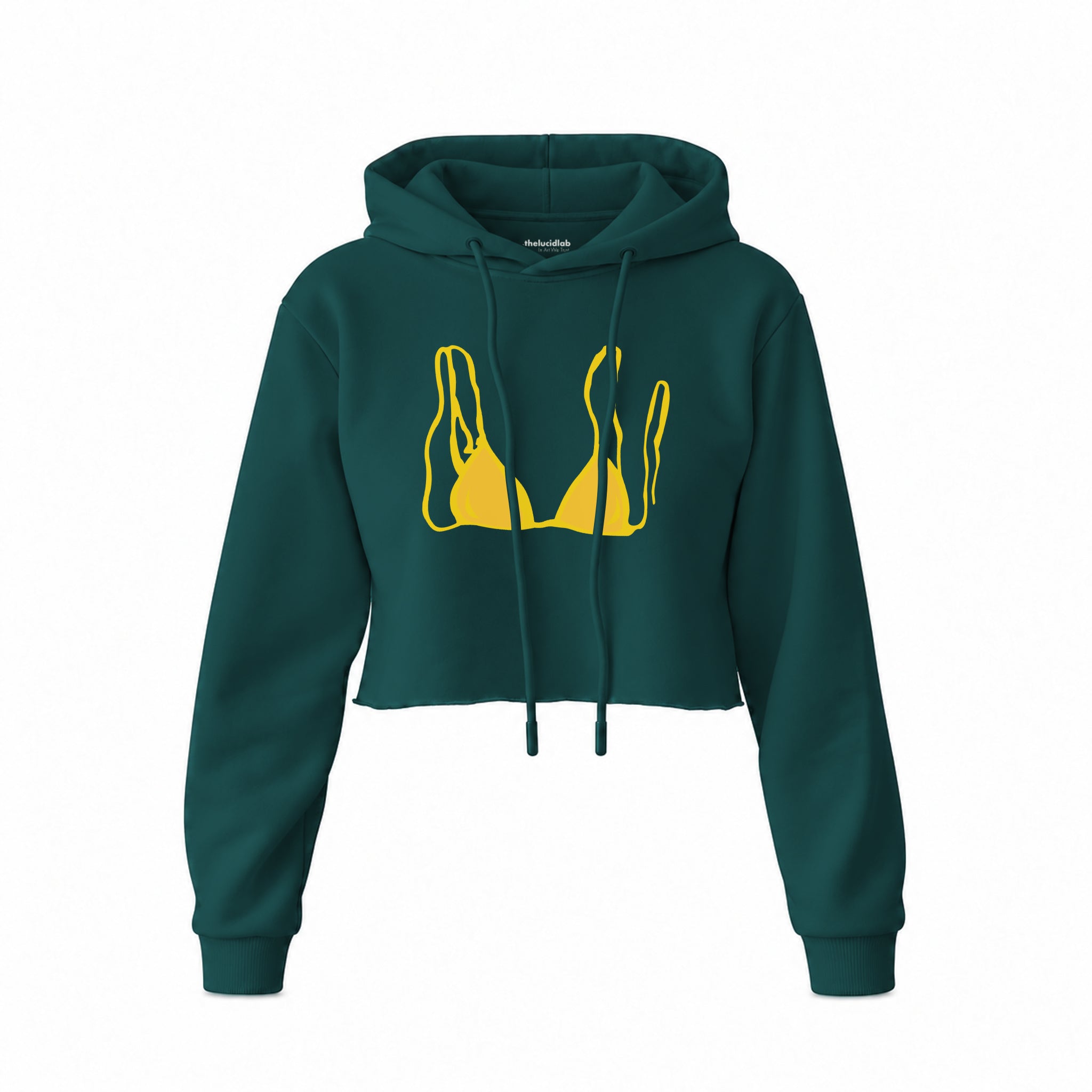 Yellow Bikini Crop Hoodie — Koyu Yeşil — Ön baskı