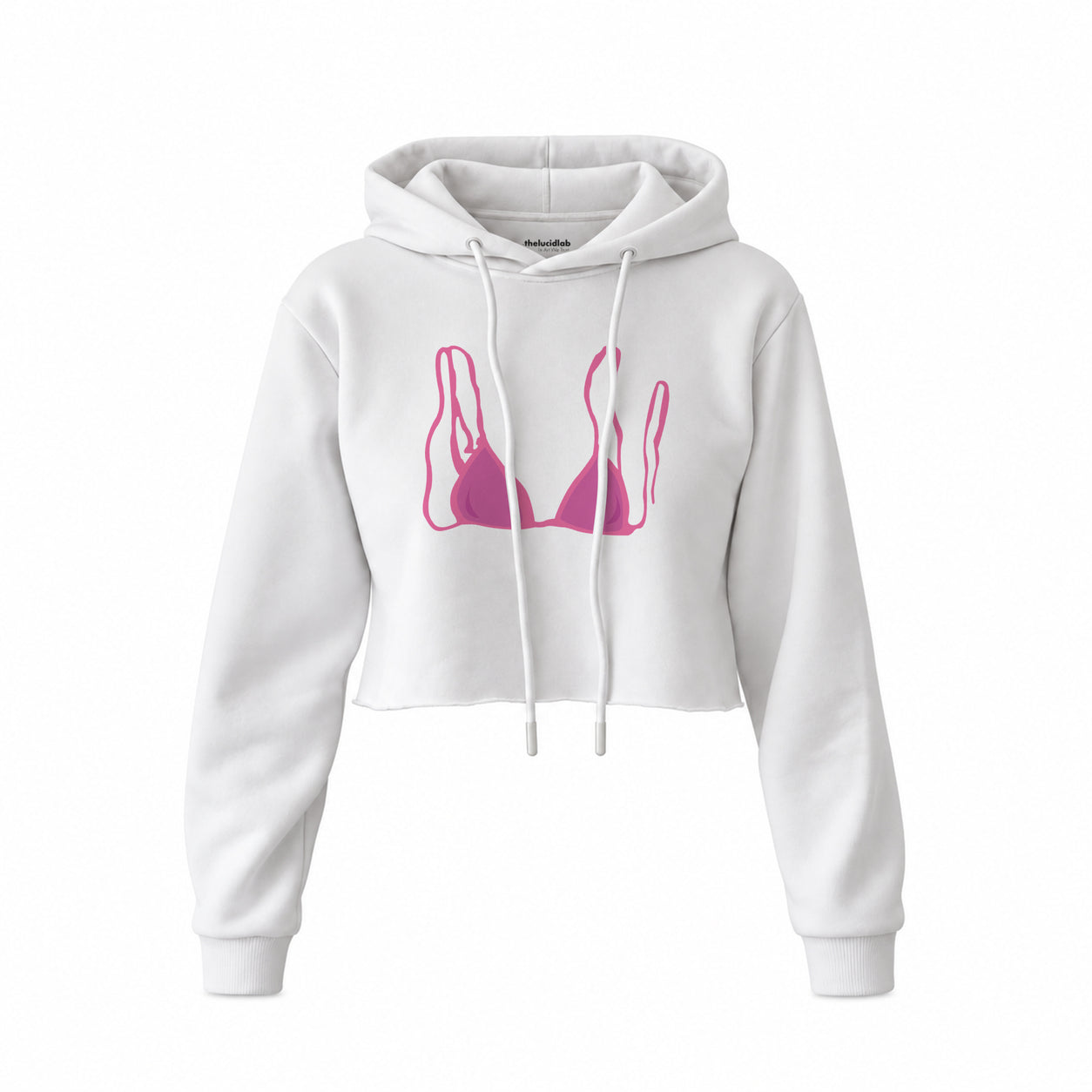 Pink Bikini Crop Hoodie — Beyaz — Ön baskı