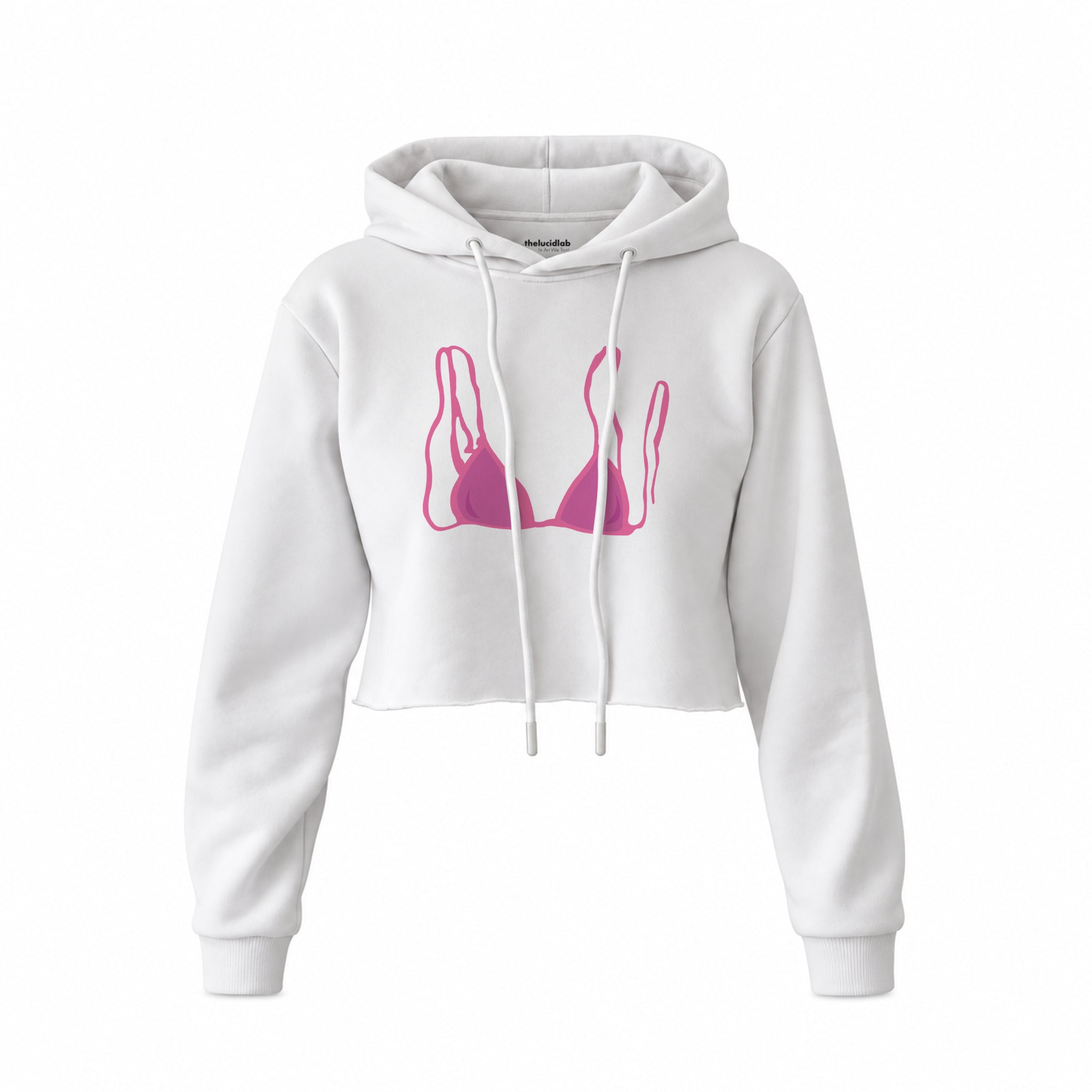 Pink Bikini Crop Hoodie — Beyaz — Ön baskı