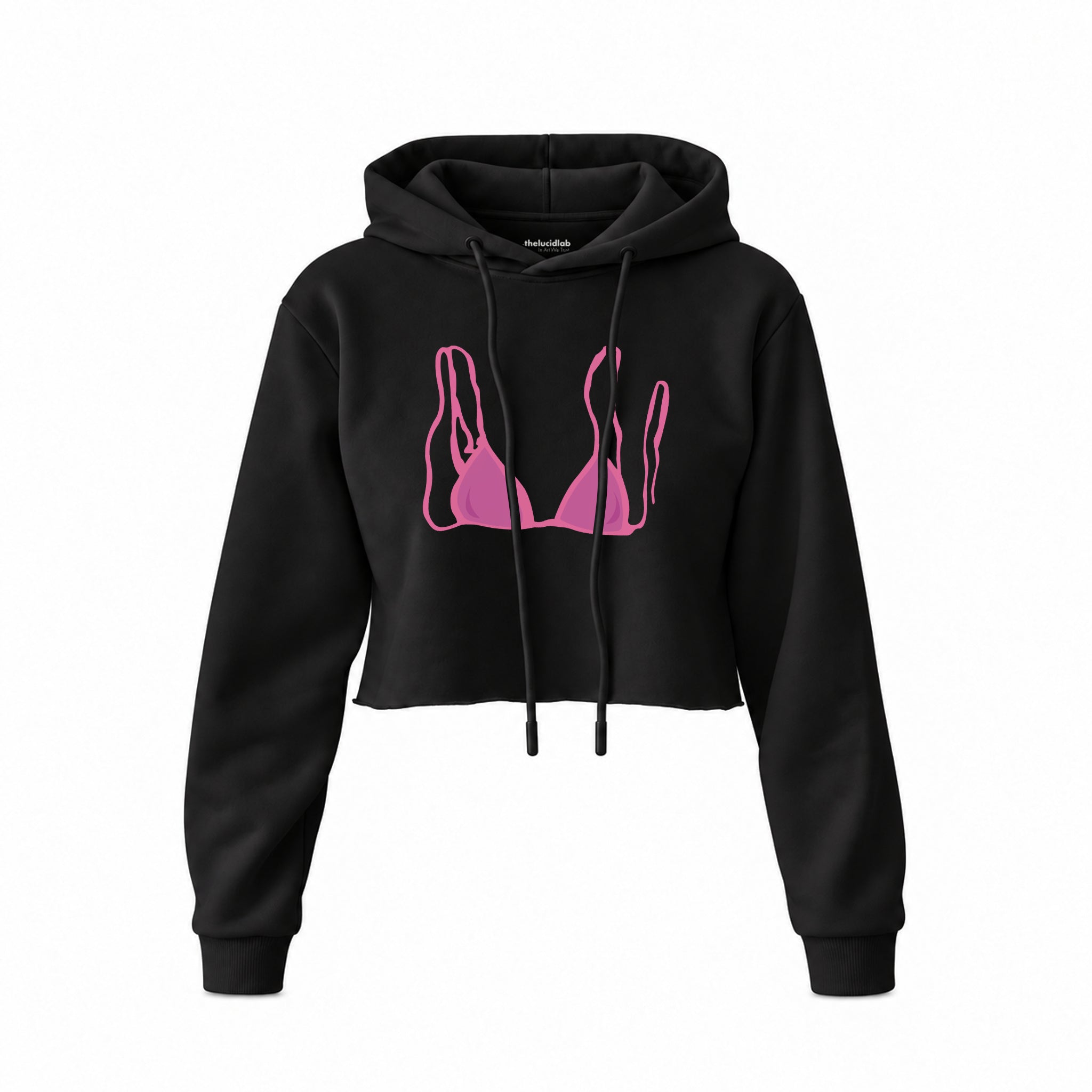 Pink Bikini Crop Hoodie — Siyah — Ön baskı