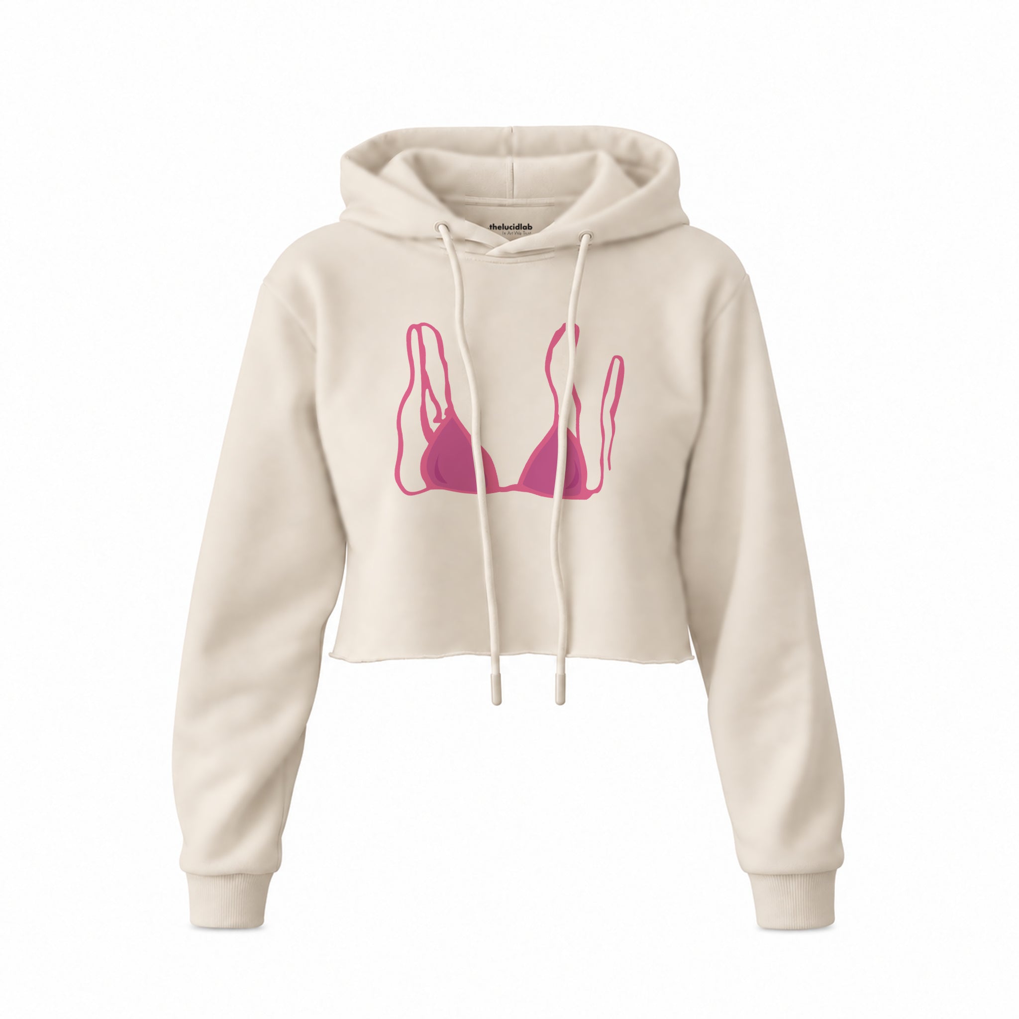 Pink Bikini Crop Hoodie — Krem — Ön baskı