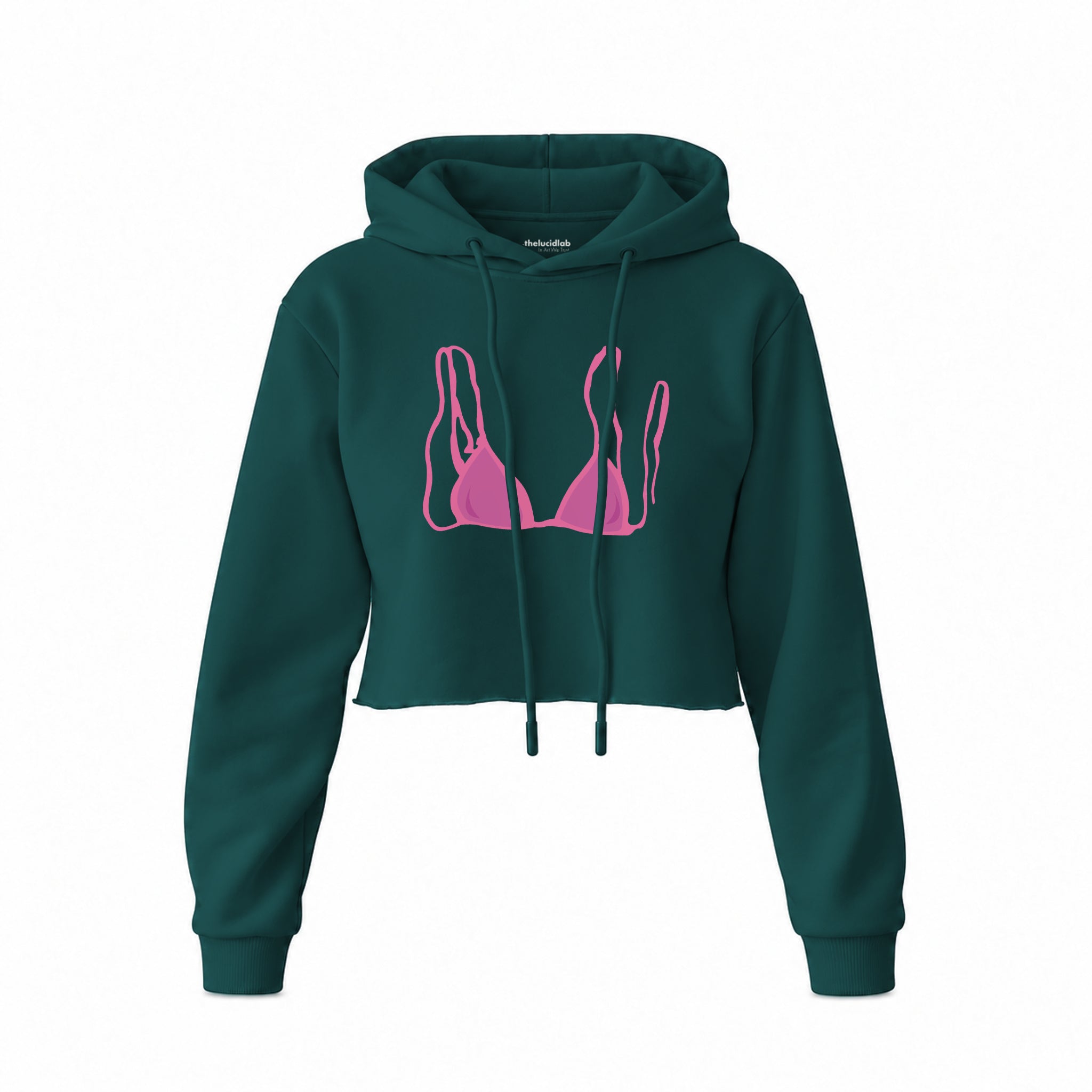 Pink Bikini Crop Hoodie — Koyu Yeşil — Ön baskı
