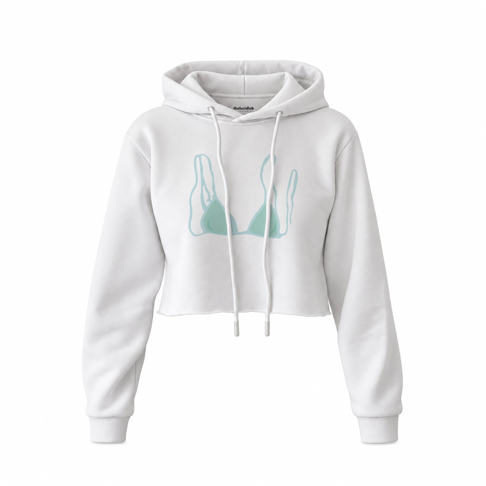 Blue Bikini Crop Hoodie — Beyaz — Ön baskı