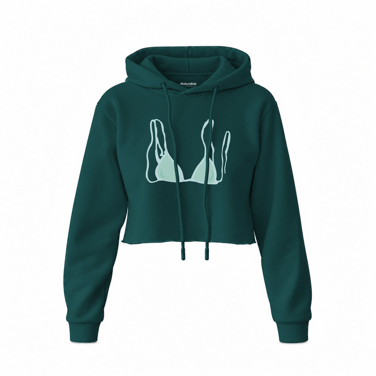 Blue Bikini Crop Hoodie — Koyu Yeşil — Ön baskı