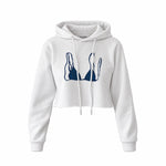 Navy Blue Bikini Crop Hoodie — Beyaz — Ön baskı