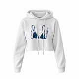 Navy Blue Bikini Crop Hoodie — Beyaz — Ön baskı