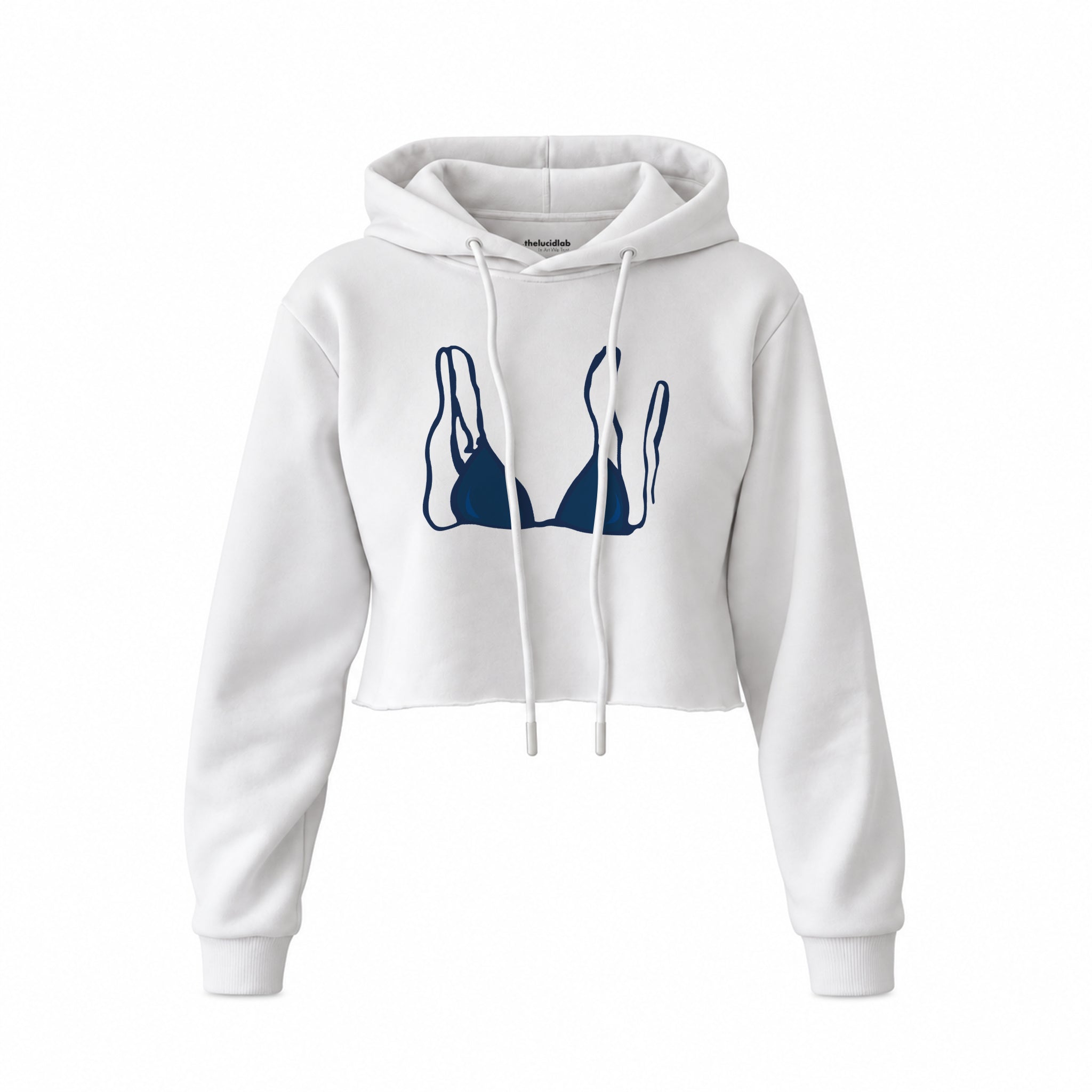Navy Blue Bikini Crop Hoodie — Beyaz — Ön baskı