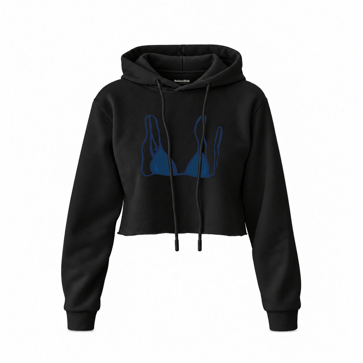 Navy Blue Bikini Crop Hoodie — Siyah — Ön baskı
