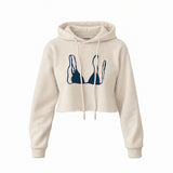 Navy Blue Bikini Crop Hoodie — Krem — Ön baskı