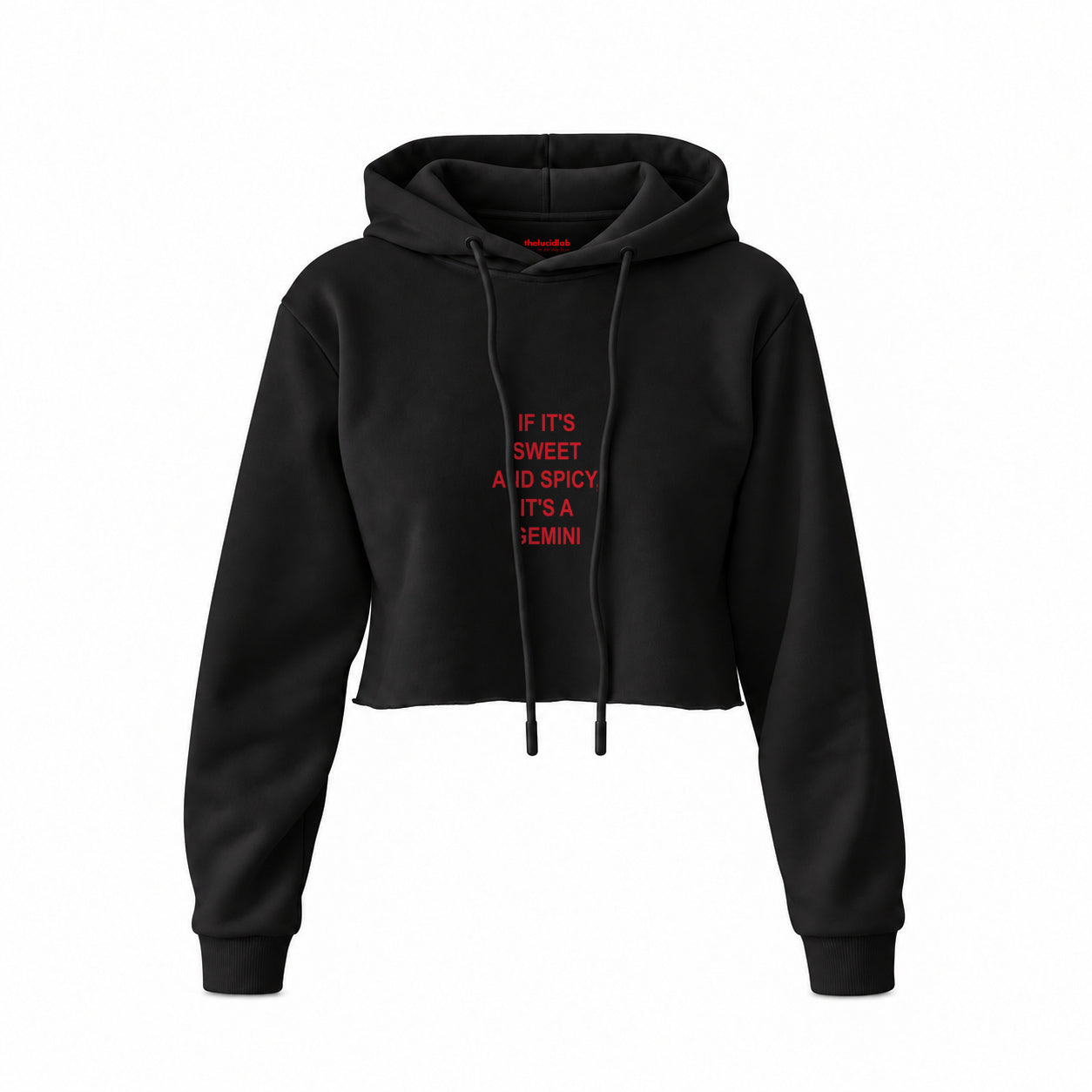 It's a Gemini Crop Hoodie — Siyah — Ön baskı