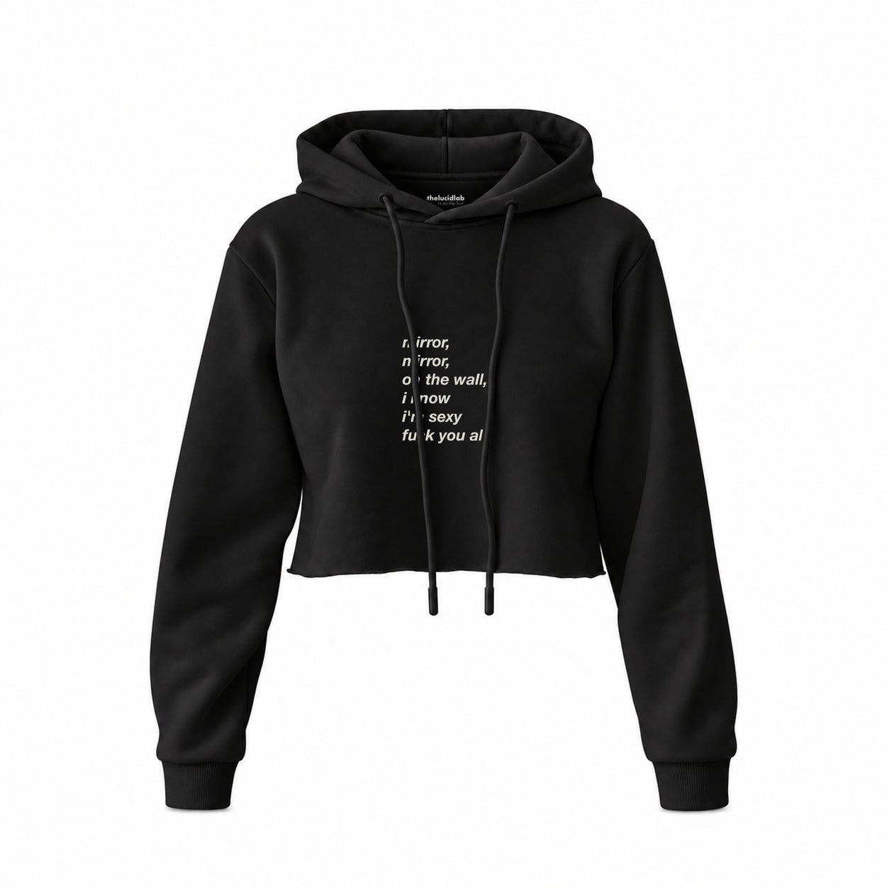 Mirror, Mirror Crop Hoodie — Siyah — Ön baskı
