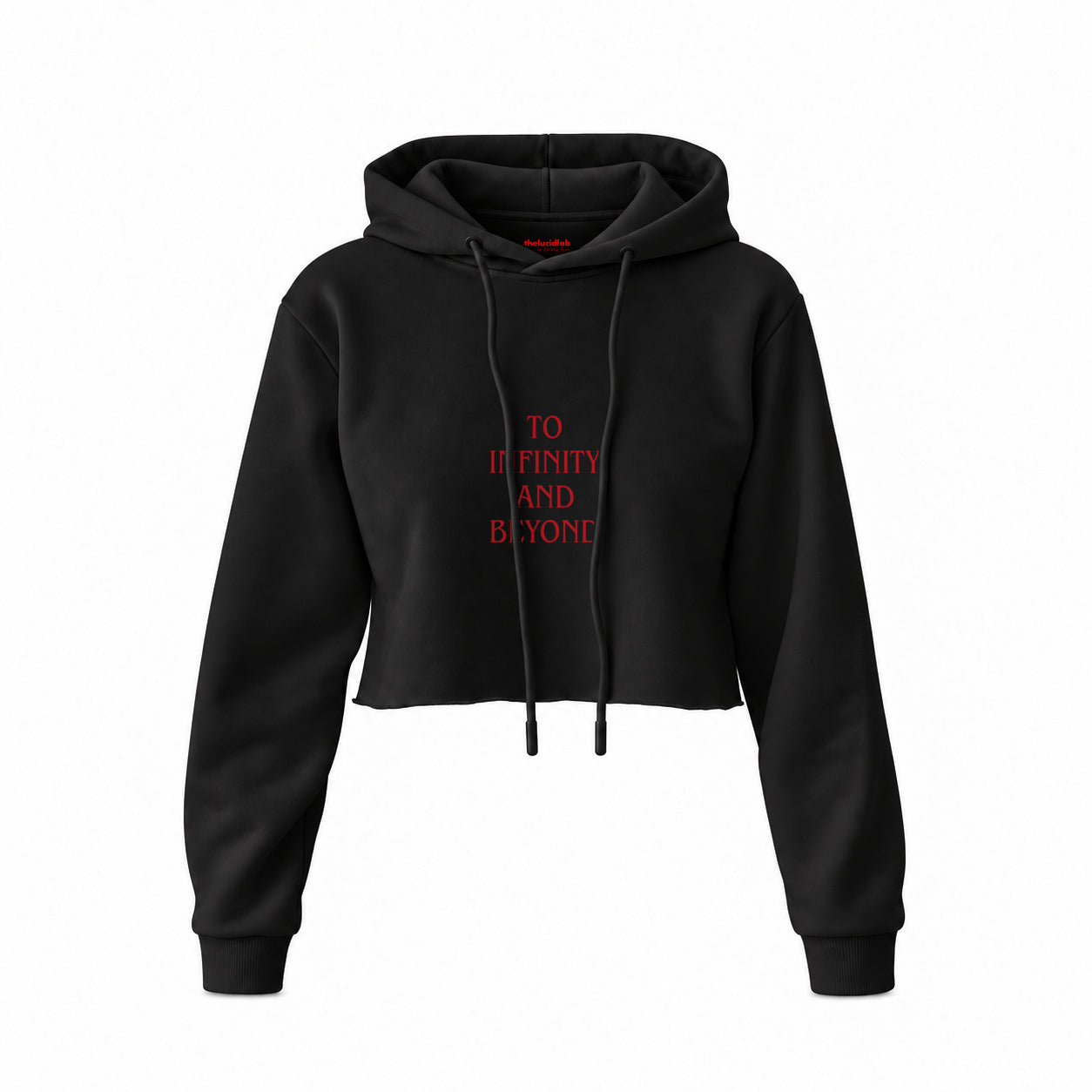 To Infinity and Beyond Crop Hoodie — Siyah — Ön baskı