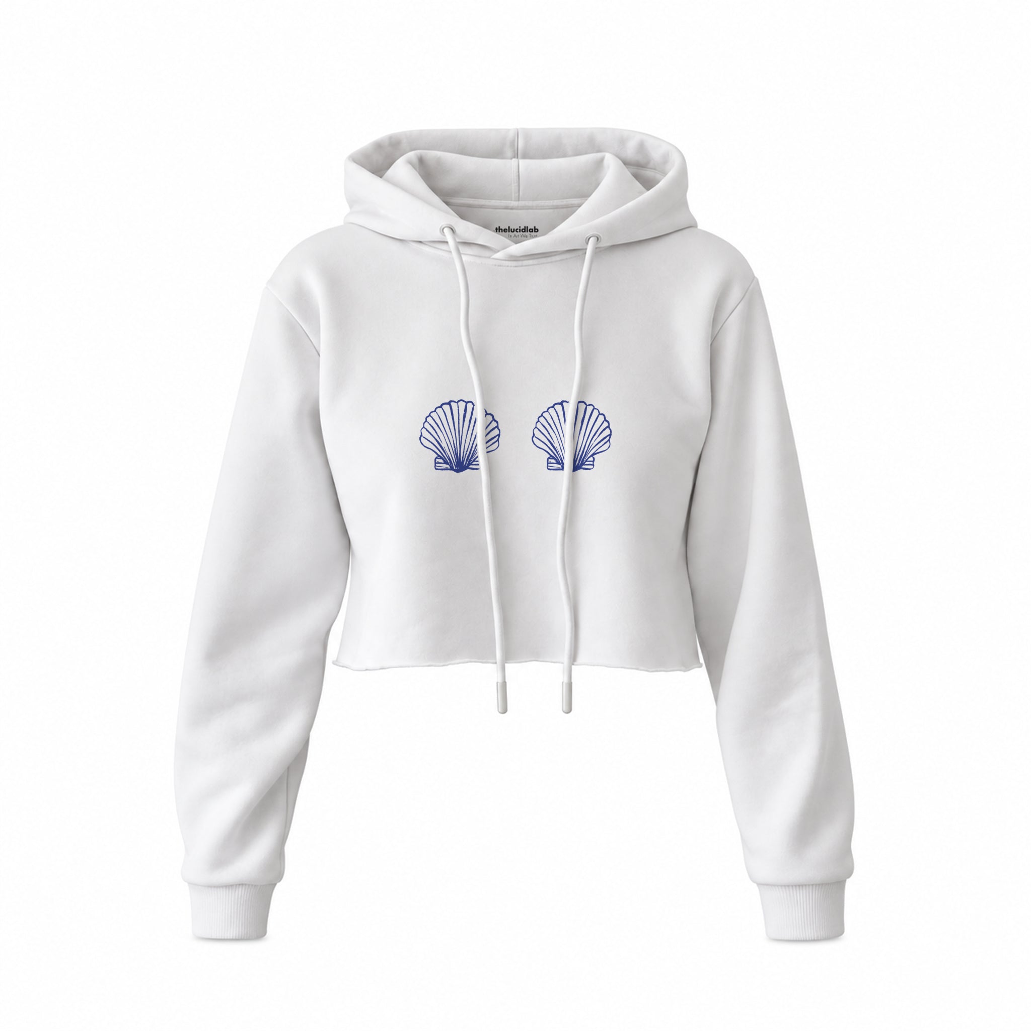 Nice Shells Crop Hoodie — Beyaz — Ön baskı