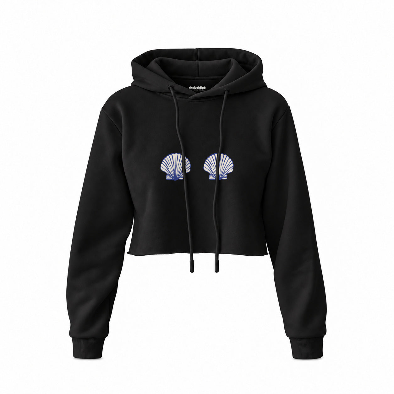 Nice Shells Crop Hoodie — Siyah — Ön baskı