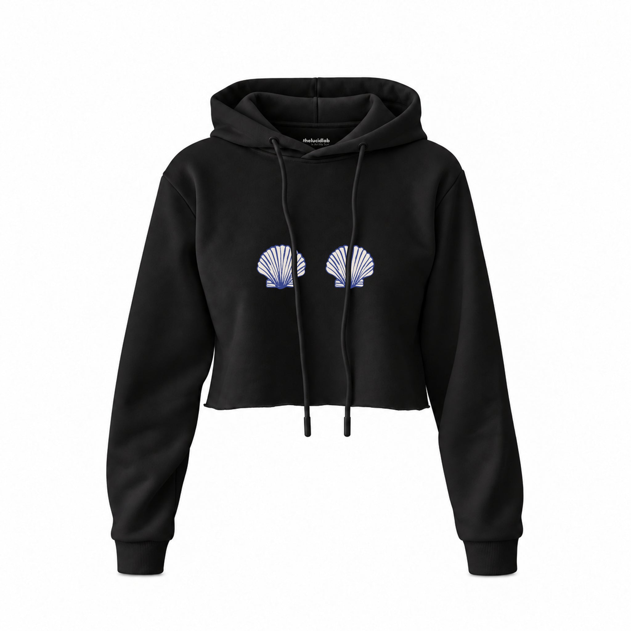 Nice Shells Crop Hoodie — Siyah — Ön baskı