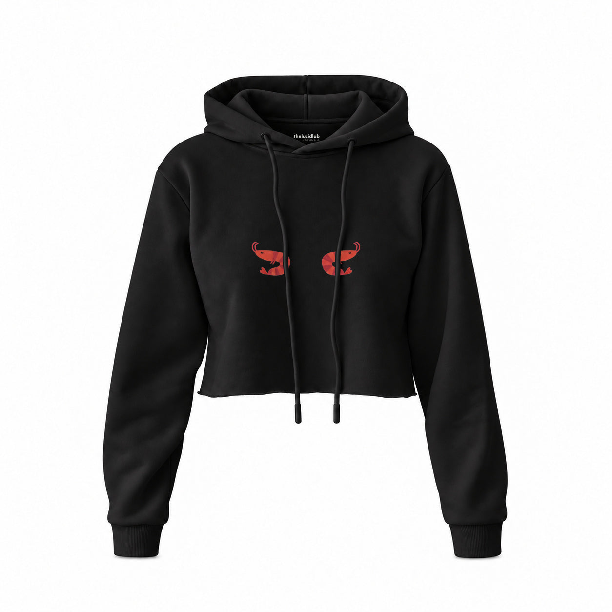 Nice Shrimps Crop Hoodie — Siyah — Ön baskı