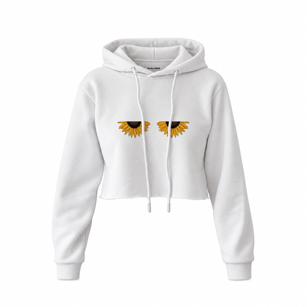 Sunny Side Up Crop Hoodie — Beyaz — Ön baskı