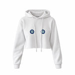 Nazar Crop Hoodie — Beyaz — Ön baskı