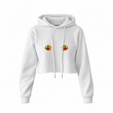 Nipples Crop Hoodie — Beyaz — Ön baskı