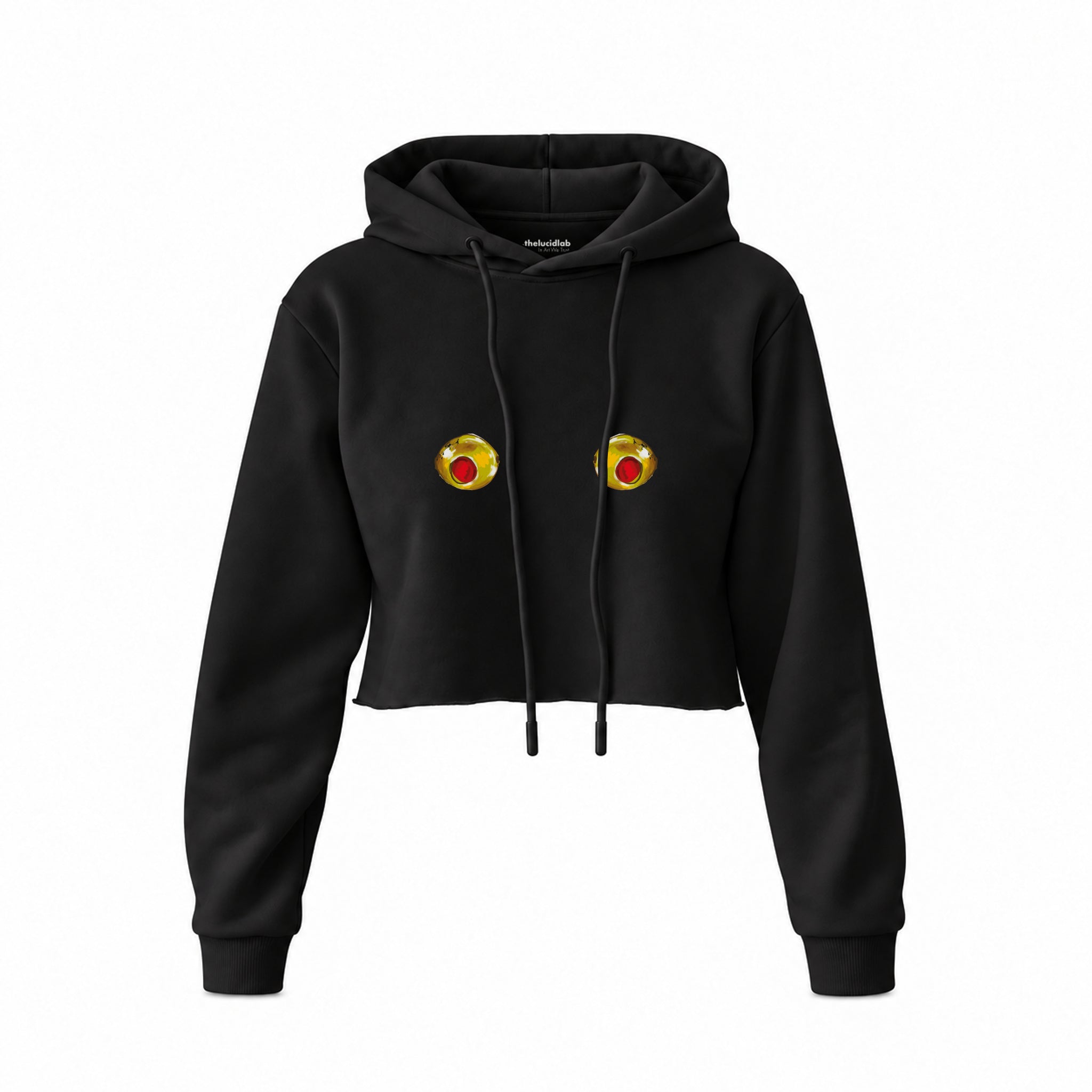Nipples Crop Hoodie — Siyah — Ön baskı