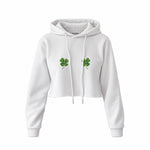 Lucky Twins Crop Hoodie — Beyaz — Ön baskı