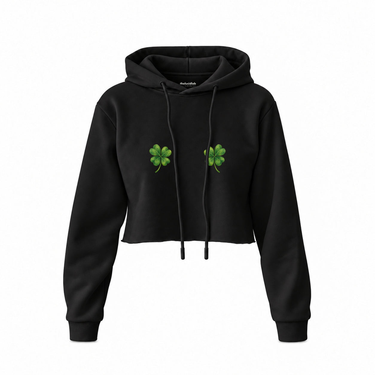Lucky Twins Crop Hoodie — Siyah — Ön baskı