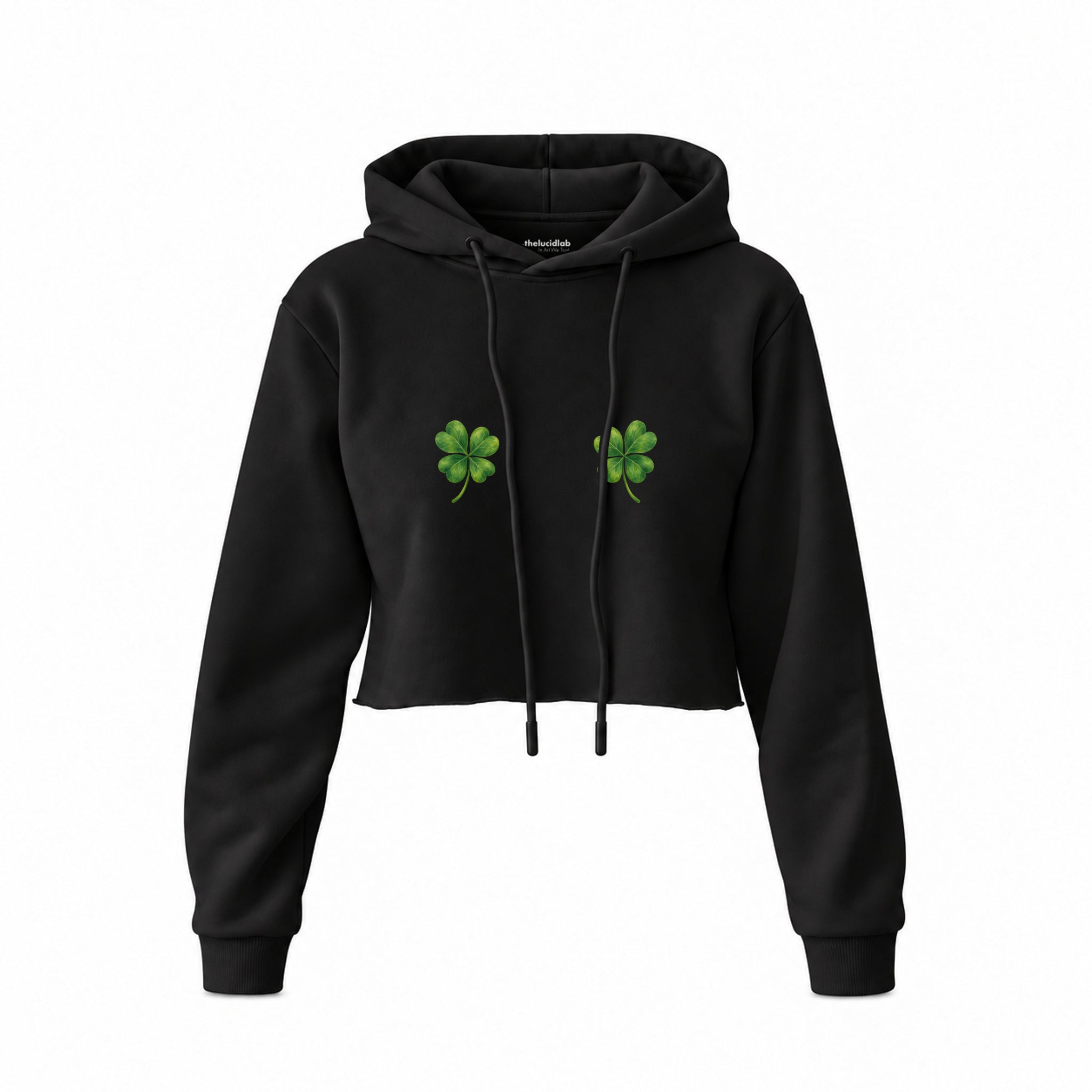 Lucky Twins Crop Hoodie — Siyah — Ön baskı