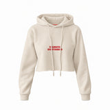 Dramatic Overthinker Crop Hoodie — Krem — Ön baskı