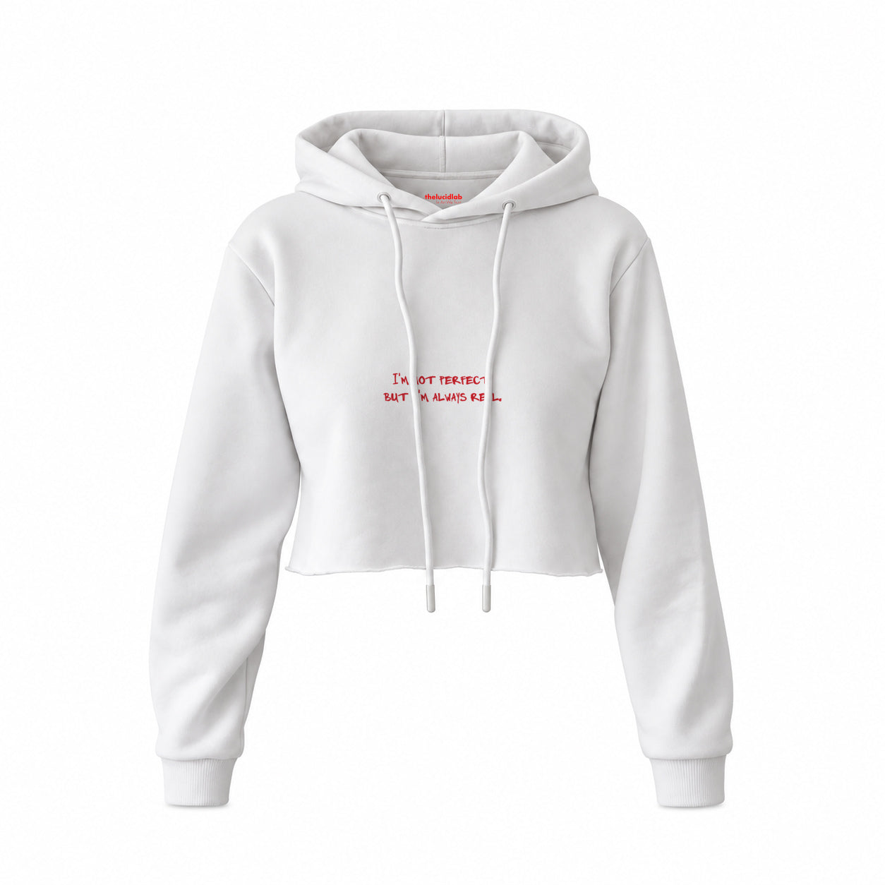 Always Real Crop Hoodie — Beyaz — Ön baskı