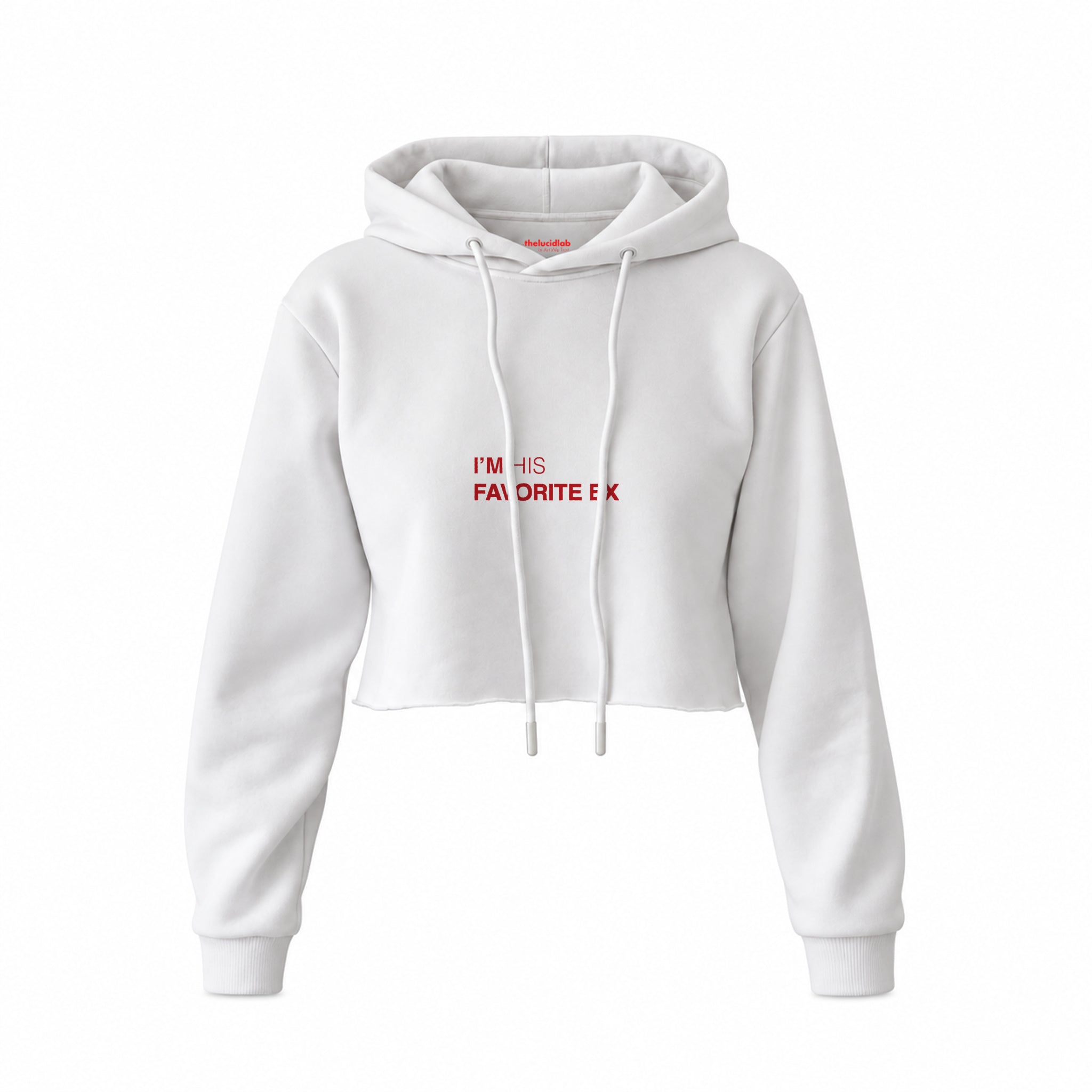 His Favorite Ex Crop Hoodie — Beyaz — Ön baskı
