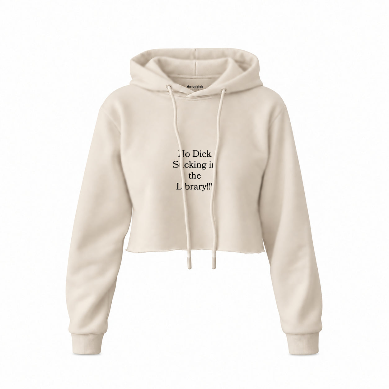 The Library Crop Hoodie — Krem — Ön baskı