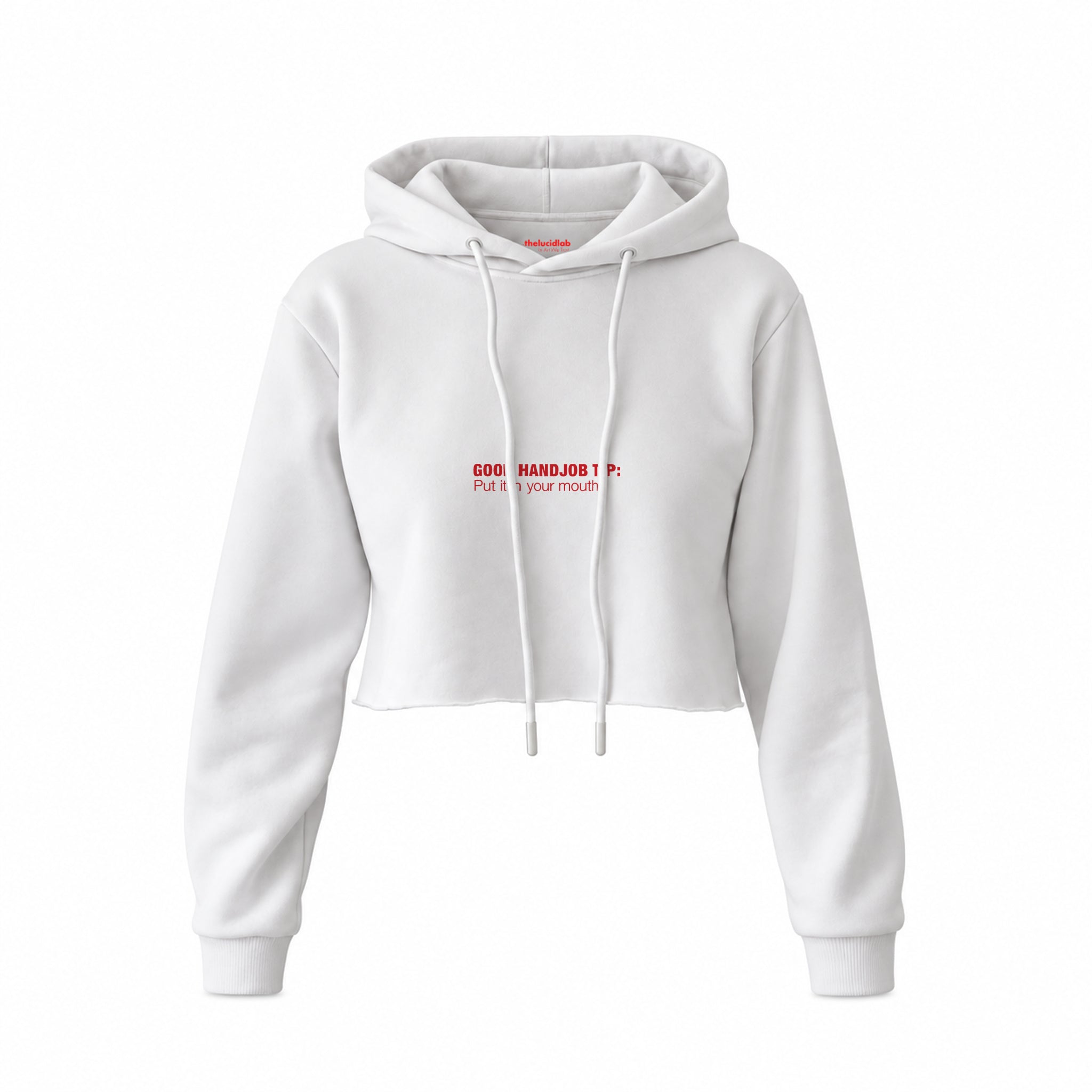 Good Handjob Tip Crop Hoodie — Beyaz — Ön baskı