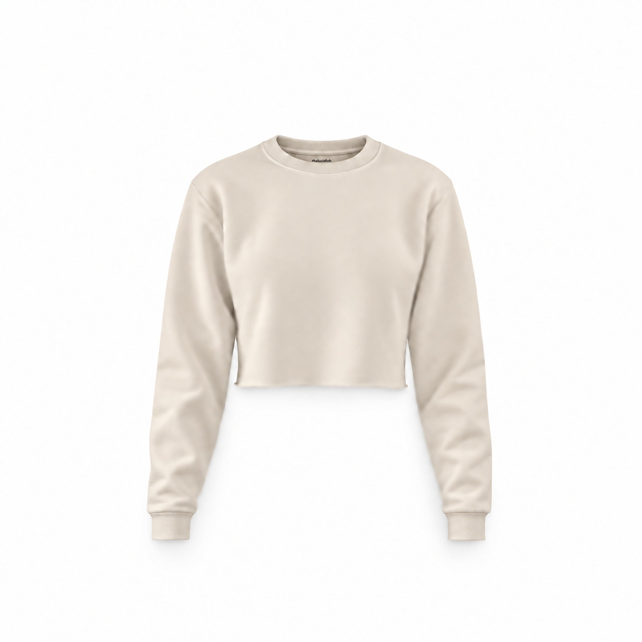 Basic Crop Sweatshirt — Krem — Ön baskı