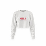MILF / Man I Love Ferrari Crop Sweatshirt — Beyaz — Ön baskı